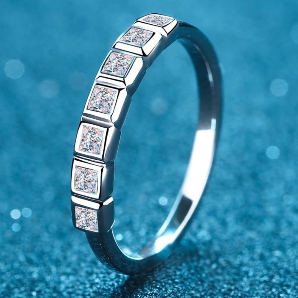 Moissanite Rhodium Plated Sterling Silver Ring Band Wedding Engagement New